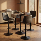 LeisureMod Bristol Collection 35" Round Bar Height Table, Modern MDF Top Pub with Black Pedestal Base, Bistro Cocktail Table for Kitchen, Dining Room, Cafe, Restaurant & Home Bar, Black