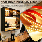 55in Large Wall Mounted Wine Rack with LED Light, 4 Tier Iron Liquor Bottle Display Storage, Modern Wood Floating Bar Shelf with Wine Glass Holder, for Home Bar, Kitchen, Cafe Liquor Shelves