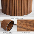 Fluted Round Nesting Coffee Table Set of 2, Mid Century Modern Wood Coffee Table and End Table Set, Minimalist Center Tables Circle Side Table for Living Room, Office(Walnut)
