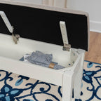Powell Company Jane Grey Wood Backless Storage Bench with Beige Upholstered Top