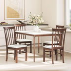 HOMCOM Wooden Dining Chairs Set, Farmhouse Upholstered Kitchen Chairs with Rubber Wood Frame for Living Room, Dining Room, Dark Brown and Beige, Set of 2