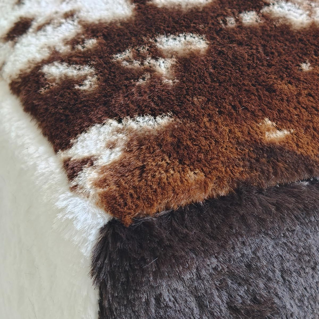 Faux Cowhide Ottoman, Upholstered Foot Stool - 16 x 16 x 17 Inches, Cube Footrest with Solid Metal Legs for Living Room, Bedroom & Entryway(Brown)