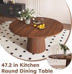 47" Round Dining Table for 4, Modern Farmhouse Kitchen Table with Wood Strip Base, Walnut Finish Circle Tables for Kitchen and Living Room Walnut