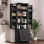 72" Farmhouse Pantry Cabinet, Large Wood Kitchen Storage Cabinet with 2 Sliding Barn Doors & 3 Drawers, Adjustable Shelves, Particle Board for Dining Room, Bathroom, Living Room (Black)