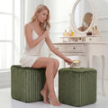 Modern Square Vanity Stools, Small Striped Pattern Ottoman, Cute Velvet Foot Stool, Tufted Fabric Footrest, Upholstered Vanity Chair, Stool for Makeup, Bedroom, Living Room(2, Square-Dark Green)