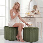 Modern Square Vanity Stools, Small Striped Pattern Ottoman, Cute Velvet Foot Stool, Tufted Fabric Footrest, Upholstered Vanity Chair, Stool for Makeup, Bedroom, Living Room(2, Square-Dark Green)