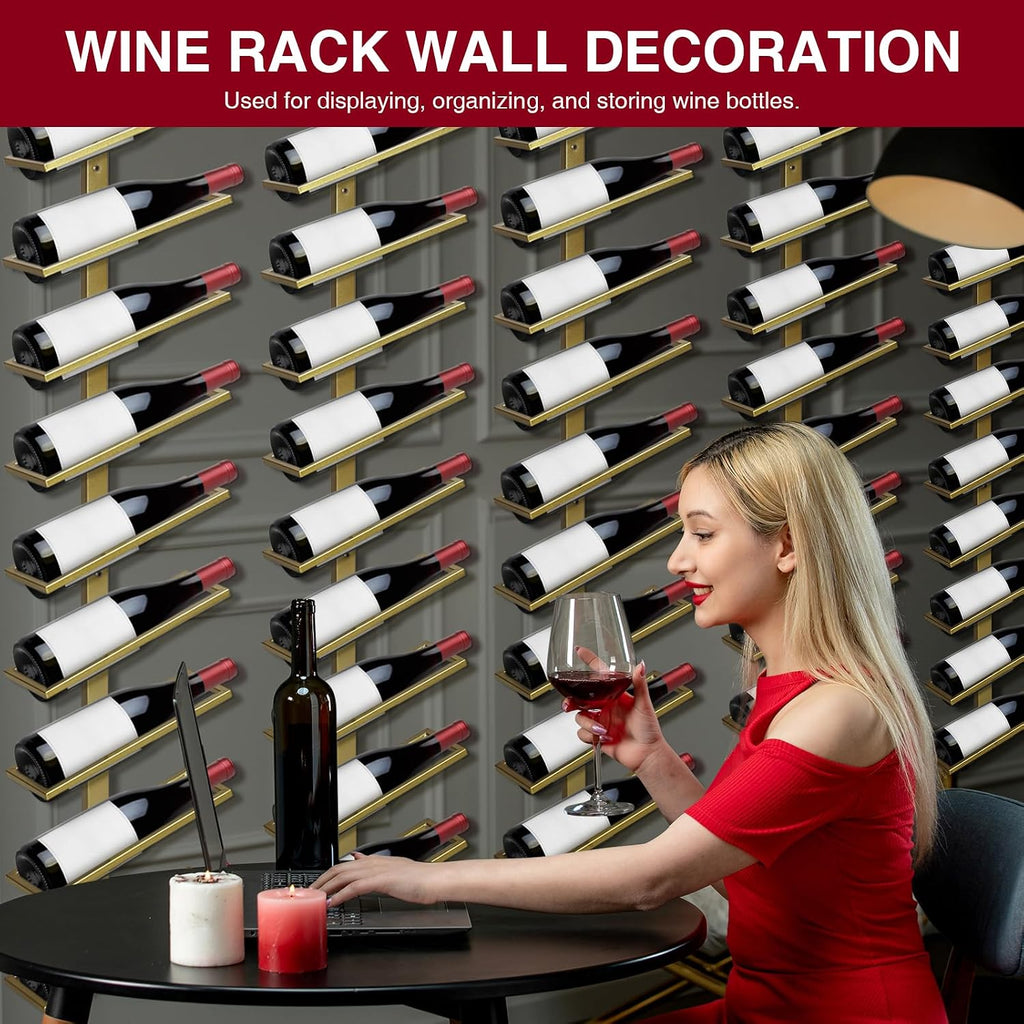 60-Bottle Wall Mounted Wine Rack, 5 Pack Modular Metal Wine Holder, Detachable DIY Wine Storage Rack, Wall Wine Bottle Display for Kitchen Dining Room Pantry Bar (Gold)