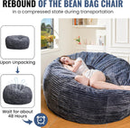 6FT Bean Bag Chair for Adults, Giant Beanbag with Shredded Memory Foam Filling, Premium Corduroy Cover Oversized Floor Lounger, Comfy Sofa Chair for Bedroom, Living Room & Dorm (Grey)