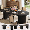 HUAHUU Extendable Round Dining Table for 4-8, 39in-77in Long Large Kitchen Table with Fluted Base, Space Saving Modern Farmhouse Oval Dinner Tables for Dining Room, Kitchen, Living Room, Natural