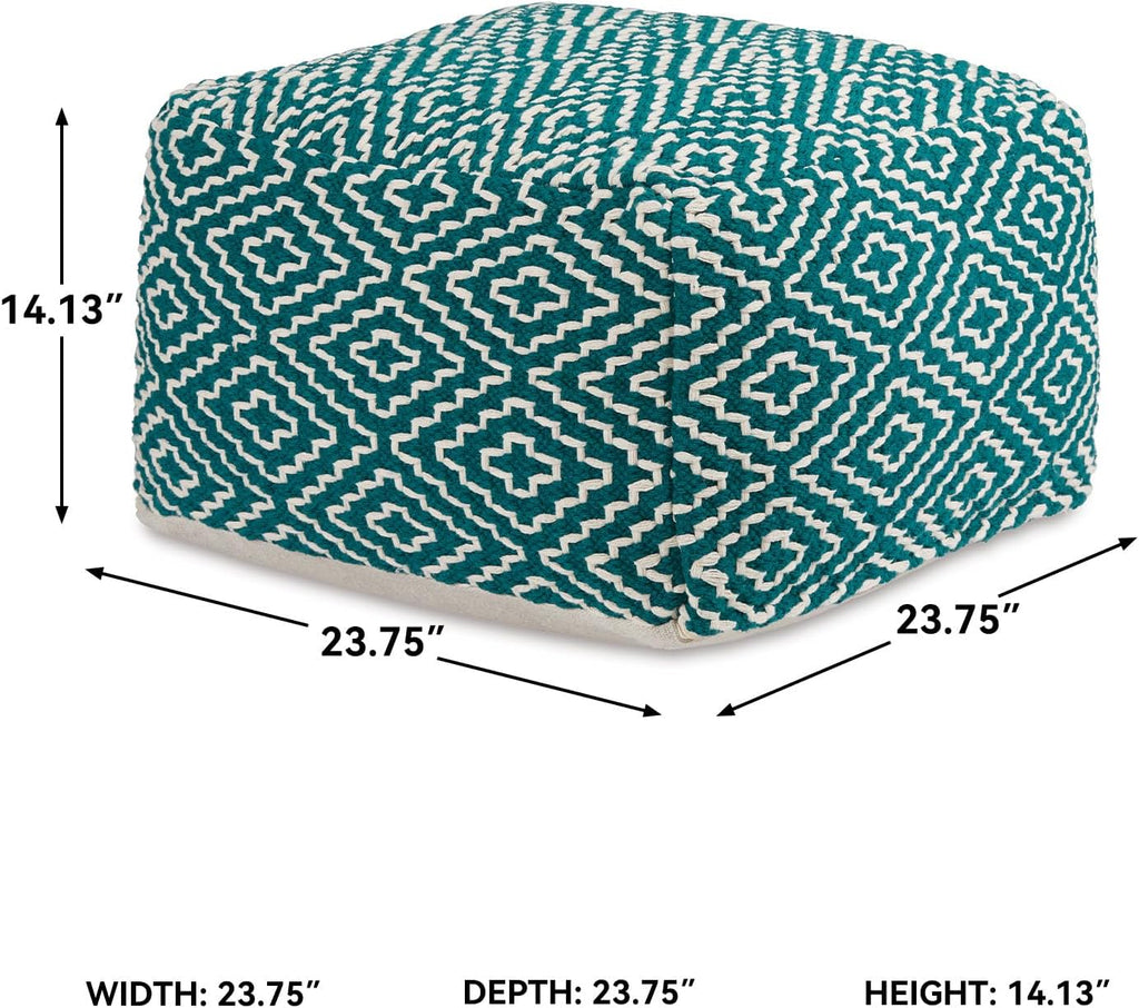 Signature Design by Ashley Brynnsen Casual Handwoven Geometric Pouf, Green & White