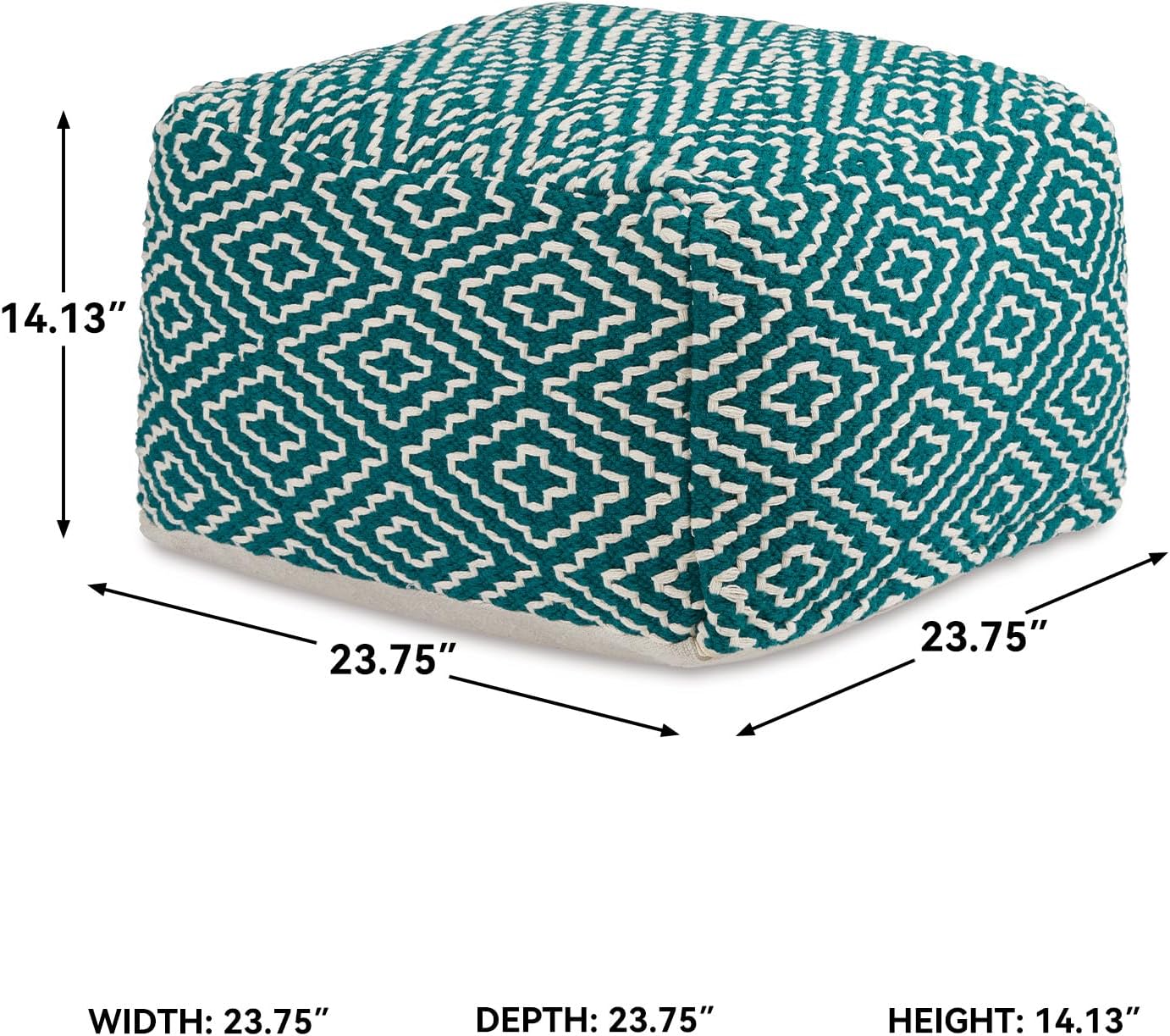 Signature Design by Ashley Brynnsen Casual Handwoven Geometric Pouf, Green & White