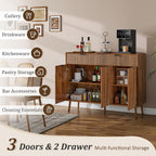 LYNCOHOME Fluted Sideboard Buffet Cabinet with Storage,2 Drawers and 3 Doors,Wood Coffee Bar Cabinet with Solid Wood Feet for Kitchen,Hallway