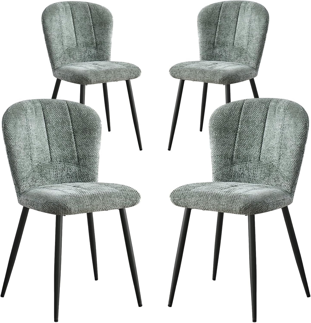 Green Chenille Dining Chairs Set of 4 Accent Chair for Kitchen | Modern Upholstered Chenille Fabric Accent Chairs for Dinner Living Room Curved Wingback Adjustable Feet(Only Chairs)