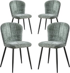 Green Chenille Dining Chairs Set of 4 Accent Chair for Kitchen | Modern Upholstered Chenille Fabric Accent Chairs for Dinner Living Room Curved Wingback Adjustable Feet(Only Chairs)
