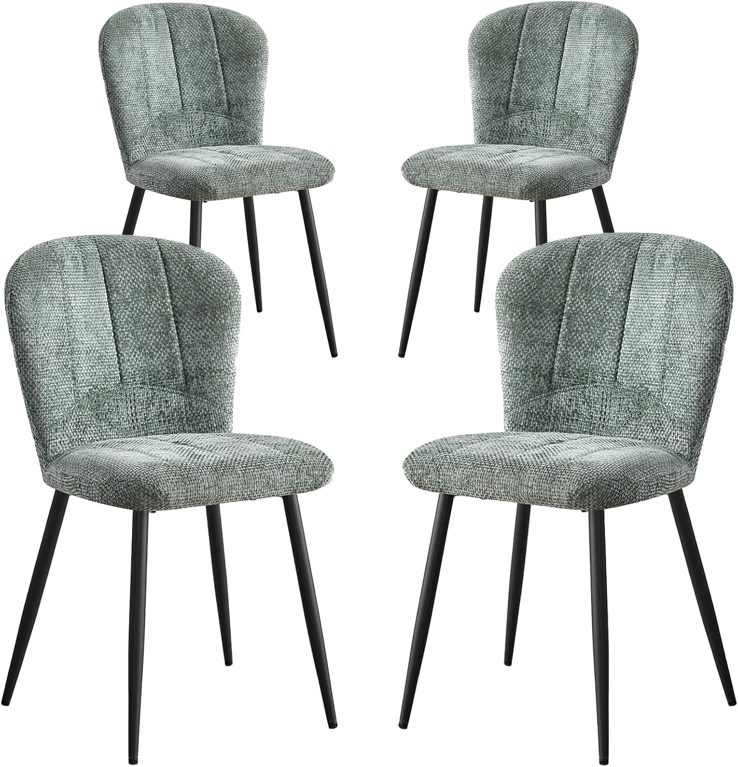 Green Chenille Dining Chairs Set of 4 Accent Chair for Kitchen | Modern Upholstered Chenille Fabric Accent Chairs for Dinner Living Room Curved Wingback Adjustable Feet(Only Chairs)