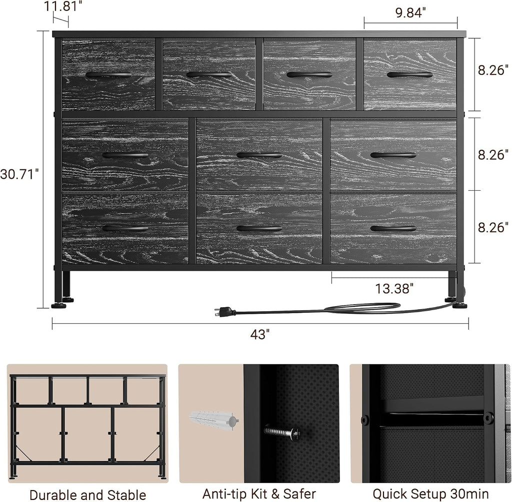 Dresser for Bedroom 10 drawer TV Stand Black fabric dresser for 55'' TV