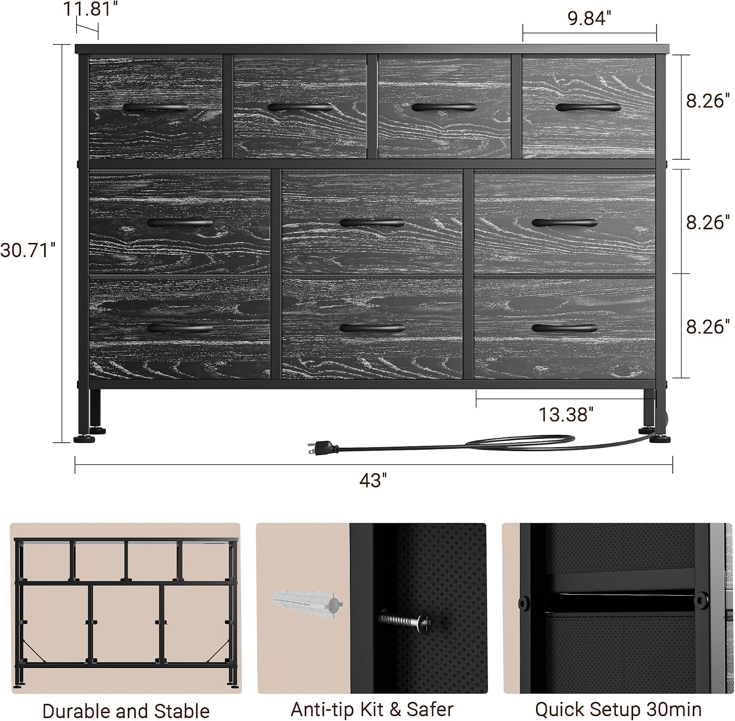 Dresser for Bedroom 10 drawer TV Stand Black fabric dresser for 55'' TV