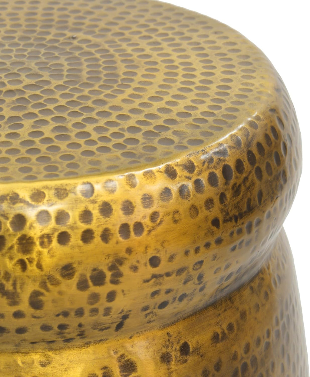 Kvira 21 Inch Round Drum Side End Table, Artisan Hammered Embossed Texture, Antique Gold Brass Finish, Modern Accent Table for Living Room, Bedroom, Entryway and Home Decor Display