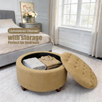 modscape 30" Velvet Round Storage Ottoman Coffee Table with Lift-Off Lid | Modern upholstered ottoman works as coffee table, footrest and extra seat. Large hidden storage for living room, bedroom.