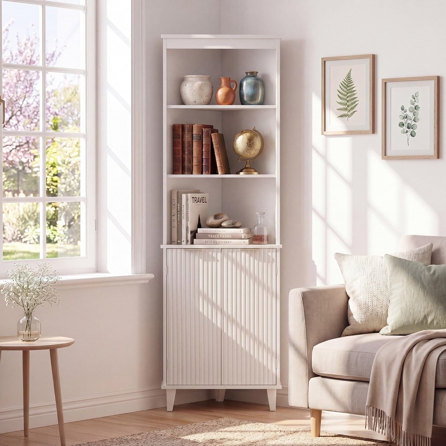 COSTWAY 68" Tall Corner Cabinet with Fluted Doors