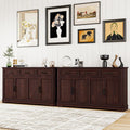 Farmhouse Sideboard Buffet Cabinet Set of 2 Wooden Credenza Storage Cabinet with 3 Drawers & 4 Panel Doors Rustic Wood Top Easy Glide Drawers for Dining Room Living Room,Dark Brown