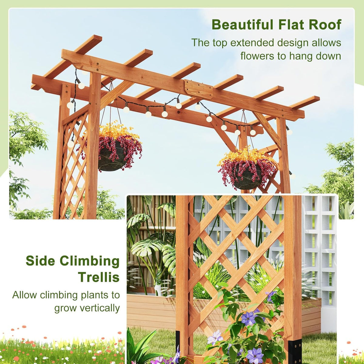 Giantex 7FT Wood Garden Arbor Trellis, Wedding Arch for Outdoor Patio Birthday Bridal Party Prom Decoration, Garden Trellis Pergola Arbor for Climbing Plant Rose Vines