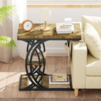 C Shaped End Table, Bed Side Table, 3-Tier Side Table with Metal Frame, Wood End Table with Storage for Living Room, Couch, Sofa, Bedroom, Easy Assembly, 23.6" D*11.8" W*23.6" H, Rustic Brown