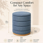 Linen Storage Ottoman Round Footrest with Hidden Storage, Light Blue 16" L X16 W X 17" H