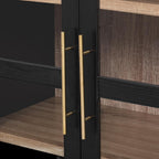 71" Tall Arched Kitchen Pantry with Glass Doors and 2 Large Drawers, Farmhouse Kitchen Storage Cabinet with Adjustable Shelves, Wood Versatile Cupboard for Dining Room (Black-3.12)