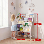 JAQ Kids Bookshelf for Toddlers, 4-Tier Toddler Bookshelf, Forward Facing Kids Book Shelf, Metal Book Display Shelf for Nursery, Playroom & Classroom, Sling Bookshelf for Small Spaces, White, 24.8"