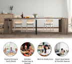 Extendable Dining Table with Built-in Power Outlet, 118” Expandable Dining Table for 11, Storage Cabinet Console Table, Modern Dining Room Furniture Gray