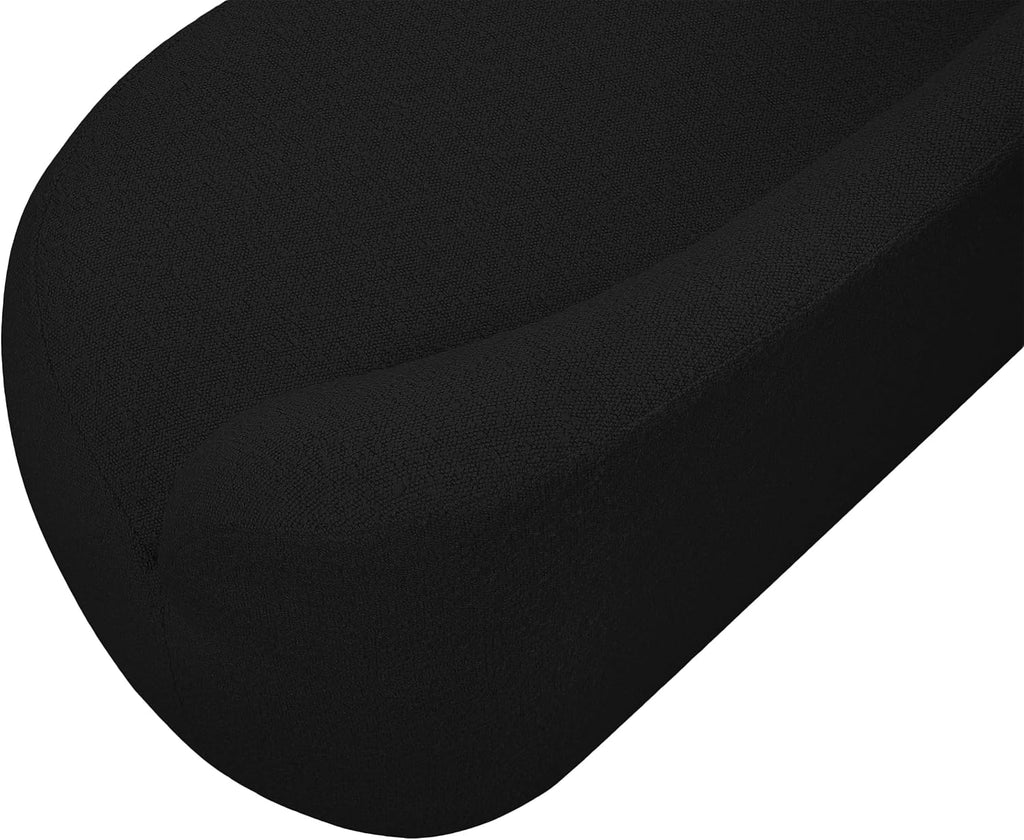 Meridian Furniture 119Black Flair Collection Modern | Contemporary Boucle Fabric Upholstered Bench with Curved Back Design, Black, 62" W x 23" D x 24" H