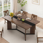 7-Piece Dining Table Set with 6 Cushion Chairs for 4 6 People, 71" Large Long Wooden Kitchen Table Sets W/Waterproof Tabletop, Farmhouse Rectangular Dinner Table for Dining Room,Kitchen(Brown)