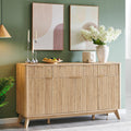 T4TREAM Large Buffet Sideboard Cabinet with Storages, 60" Fluted Modern Buffet Table Coffee Bar Wine Bar Storage Cabinet with 3 Drawers & 4 Doors for Dining Room, Living Room, Hallway(Natural Oak)