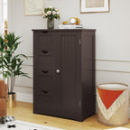GLACER Bathroom Floor Cabinet, Multifunctional Storage Cabinet (Brown) | Wooden Side Storage Organizer | 4 Drawers & 1 Door | For Laundry Room, Living Room or Kitchen