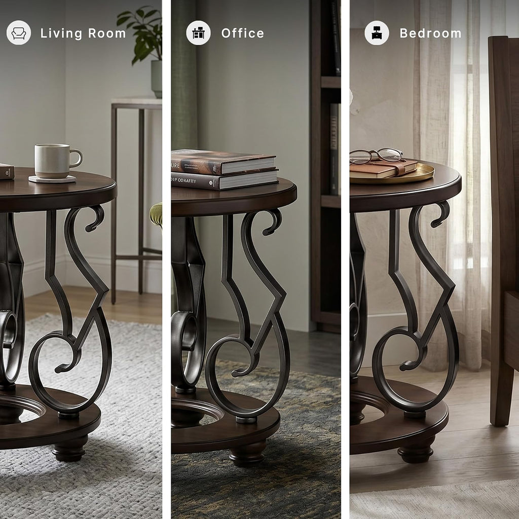 Signature Design by Ashley Frallyn Classic End Table with Curved Metal Supports, Dark Brown & Gray