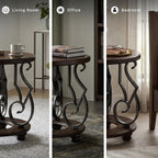 Signature Design by Ashley Frallyn Classic End Table with Curved Metal Supports, Dark Brown & Gray