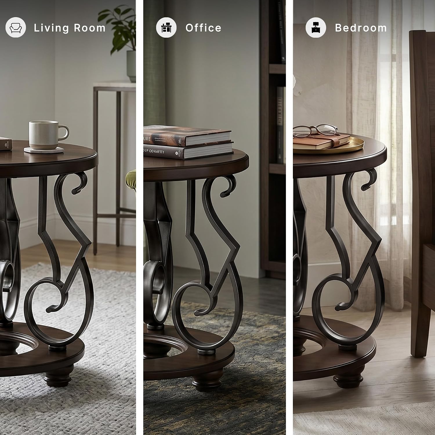 Signature Design by Ashley Frallyn Classic End Table with Curved Metal Supports, Dark Brown & Gray
