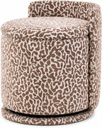 360° Swivel Makeup Chair with Storage, Leopard Upholstered Accent Stool with Back, Round Vanity Stool Ottoman for Living Room, Makeup Room, Bedroom (Leopard)