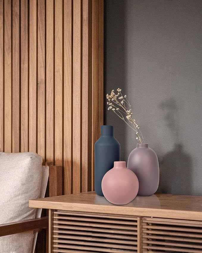 vensovo Matte Ceramic Vase Set of 3 – Modern Farmhouse, Boho & Minimalist Neutral Home Decor – Decorative Vases for Pampas Grass, Dried Flowers or Faux Plants – Shelf, Table, Entryway & Living Room