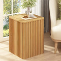 HOKYHOKY Fluted Side Table with Storage – Small Square End Table with Solid Wood Veneer Top, Modern Farmhouse Pedestal Drink Table for Living Room, Couch, Sofa – Natural