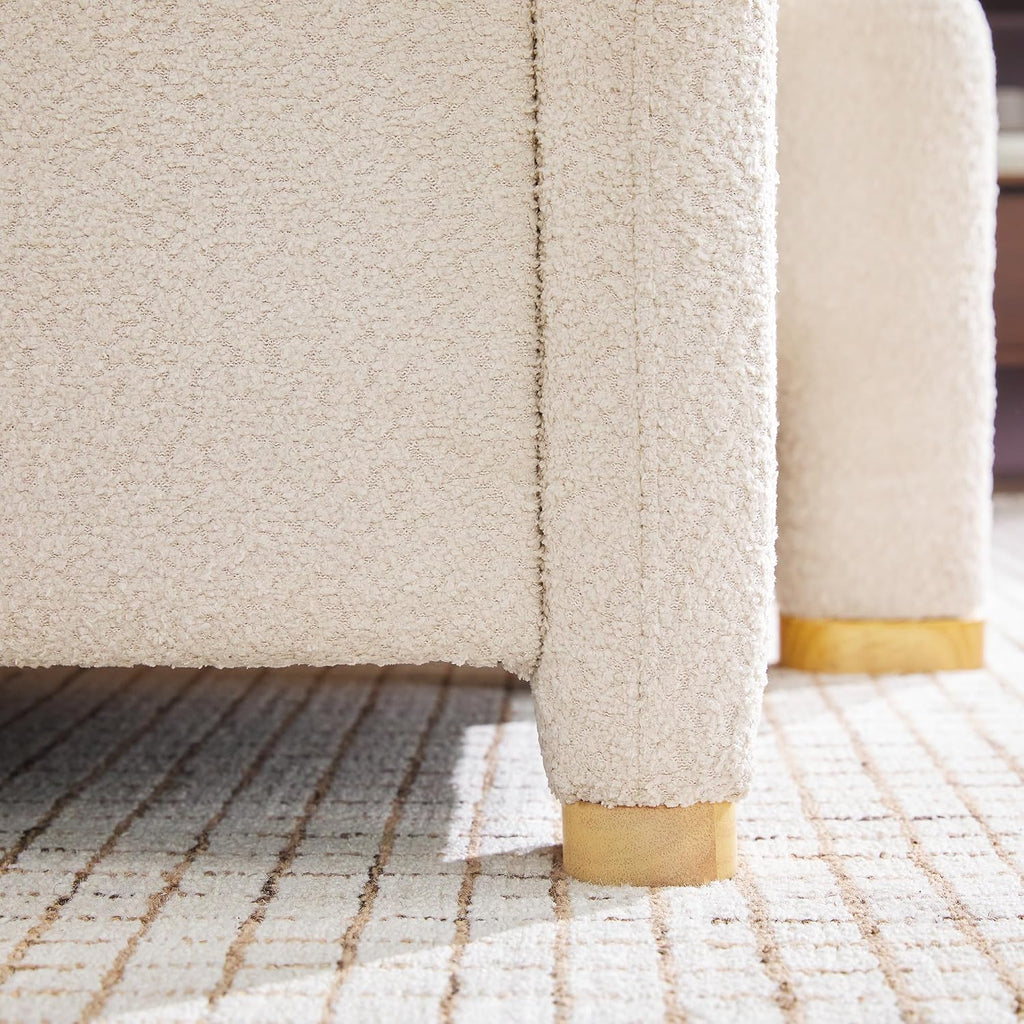 Walker Edison Chantelle Modern Contemporary Curved Upholstered Bench with Storage, 56 Inch, Ivory Bouclé