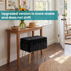 DUMOS Vanity Stool Chair with Storage, Small Ottoman Faux Fur Soft Padded Footstools Seat with 4 Metal Legs Anti-Slip Adjustable Feet Modern Footrest for Home Entryway Bedroom Makeup Black