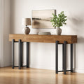 LITTLE TREE 63-Inch Console Table for Entryway, Farmhouse Behind Couch Table, Minimalist Sofa Table for Living Room, Long Wooden Hallway Foyer Table with Black Metal Frame, Oak