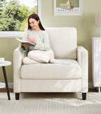 Welzona Sofa Accent Chair, 33" Reading Chair, Comfy Teddy Arm Chairs | Comfy Teddy Fabric, Tool-free Setup, Washable Covers, All-wood Couch Chairs for Living Room, Bedroom, Reading Nook, Beige