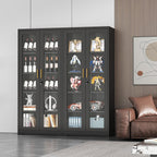 UNICOLY Lockable Display Cabinet with Glass Doors, Curio Cabinets with 4 Adjustable Shelves, Liquor Bookcase Bookshelf with Doors, Metal Storage Cabinet for Living Room Pantry, Black