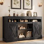 RoyalCraft Farmhouse TV Stand for 65+ Inch TV, Tall Entertainment Center | with Storage Cabinets and Sliding Barn Doors, Mid Century Modern Media TV Console Table for Living Room (Black)