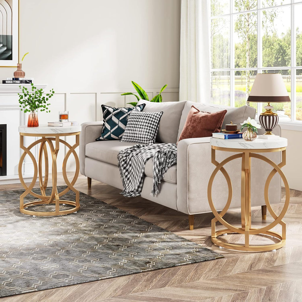 Tribesigns Modern Round End Table Set of 2 with Thickened Tabletop