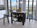 3-Shelf Kitchen Island Wenge and Ibiza Marble with Particle Board | One side provides ample legroom (29.2" H x 30.4" W) for comfort with a kitchen stool