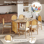 LUMISOL 7-Piece Dining Table Set with 6 Chairs, Rectangular Kitchen Table Set with 6 Rattan Chairs for Kitchen, Dining Room, Natural+Beige